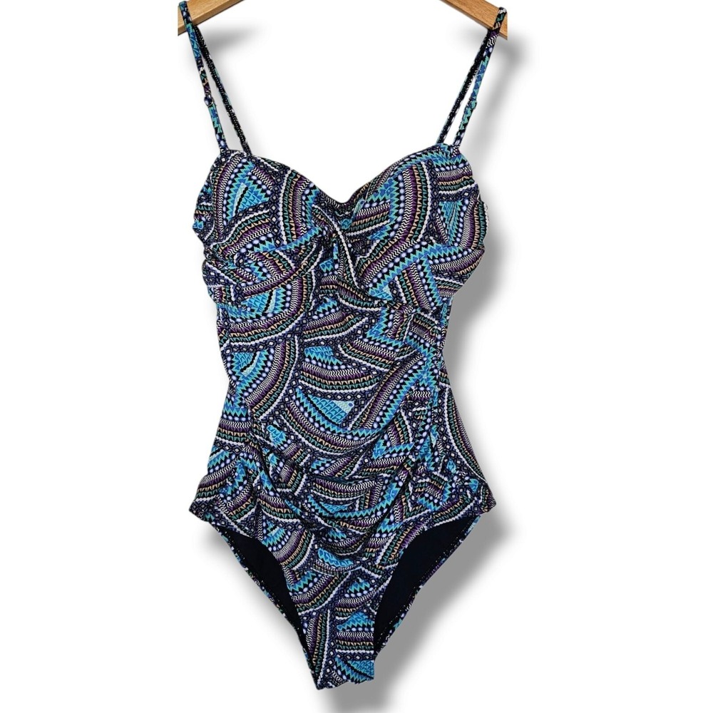 Byron Blue Swimsuit One Piece 12 Adjustable Strap Bathing Suit Beach Pool Resort